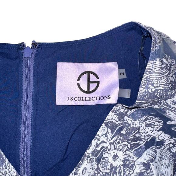 NEW JS Collections Maddison V-Neck Blue White Column Gown in French Blue 2 - Picture 5 of 9